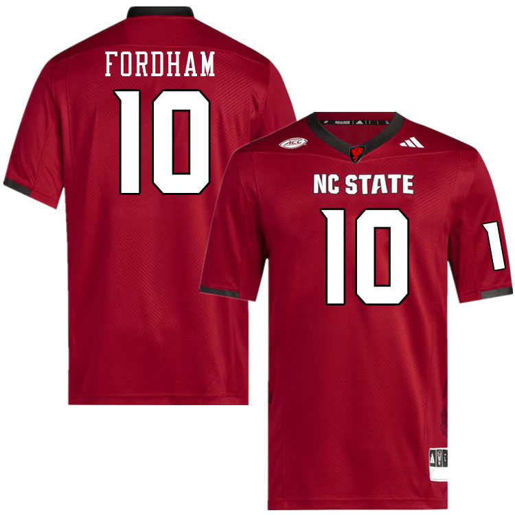 Men #10 Caden Fordham NC State Wolfpack College Football Jerseys Stitched-Red